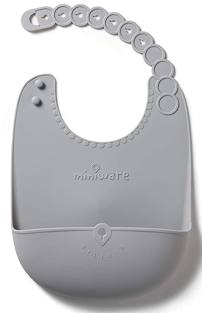 Baveta bebelusi Miniware Roll & Lock, 100% din silicon alimentar, Toffee